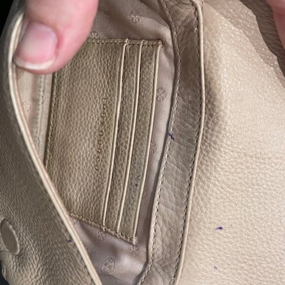 GUC TORY BURCH SIGNED BEIGE LEATHER CROSSBODY CHAIN STRAP X-OVER SMALL BAG PURSE - Picture 7 of 11